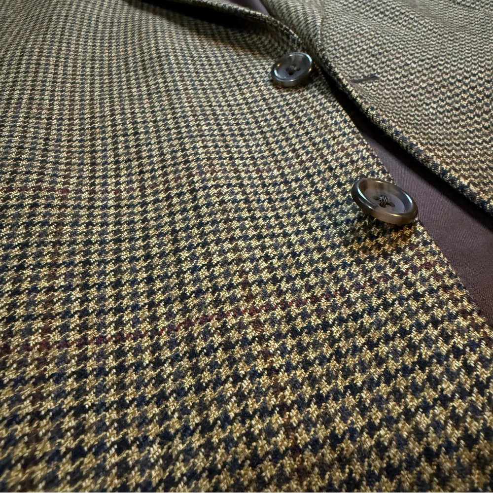 Bespoke Dogtooth 44R Jacket Brown Wool Cashmere Blend Sport Coat Blazer Preppy